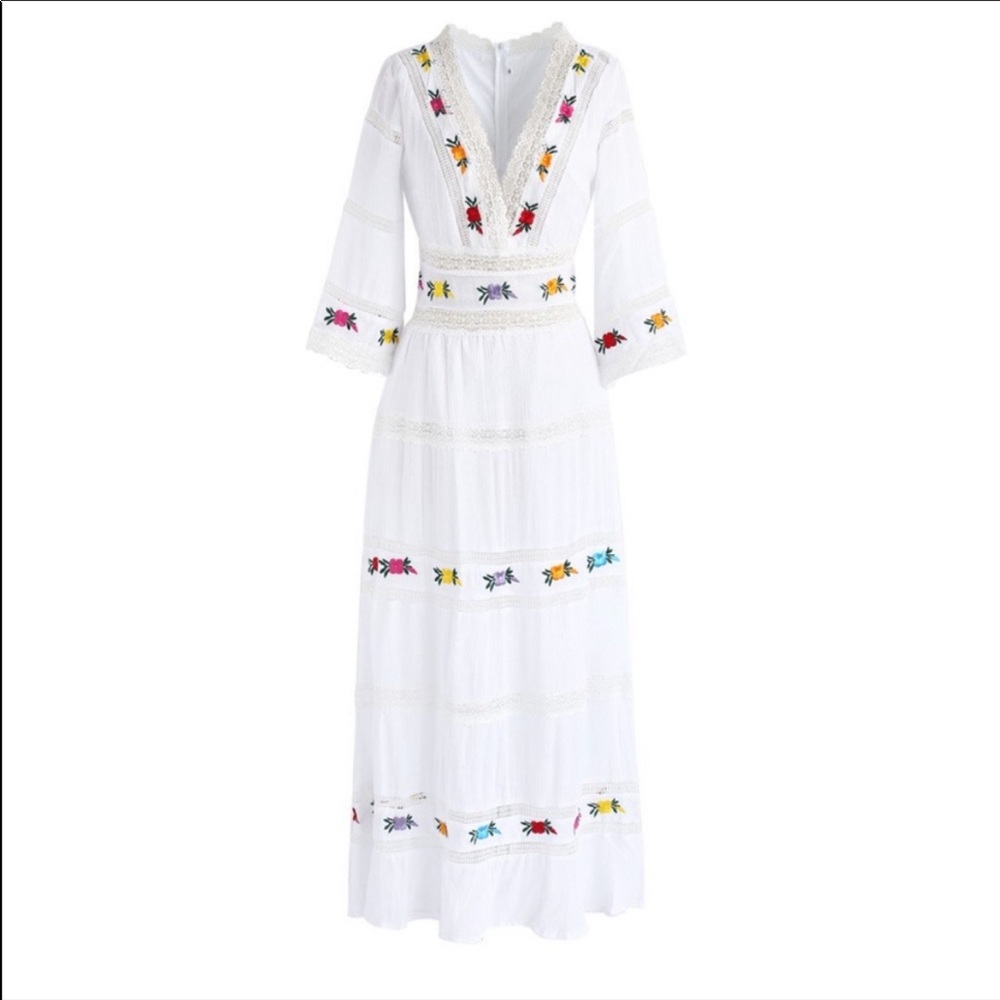 Chicwish Embroidery and Lace Trims Inserted Cotton Maxi Dress - Picture 2 of 8